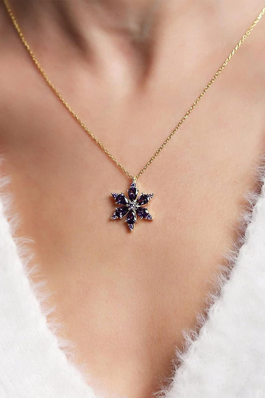 Lapidaria Lotus Kamelya Çiçeği Altın Kaplamalı Zirkon Taşlı Kolye